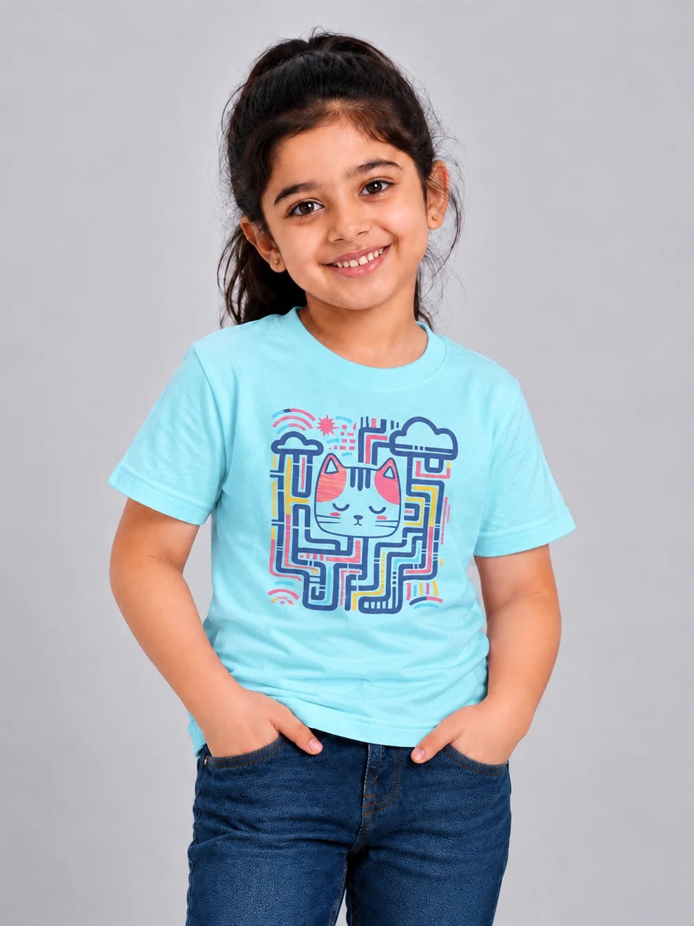 KIDS ROUND NECK - PUZZLE CAT Main image